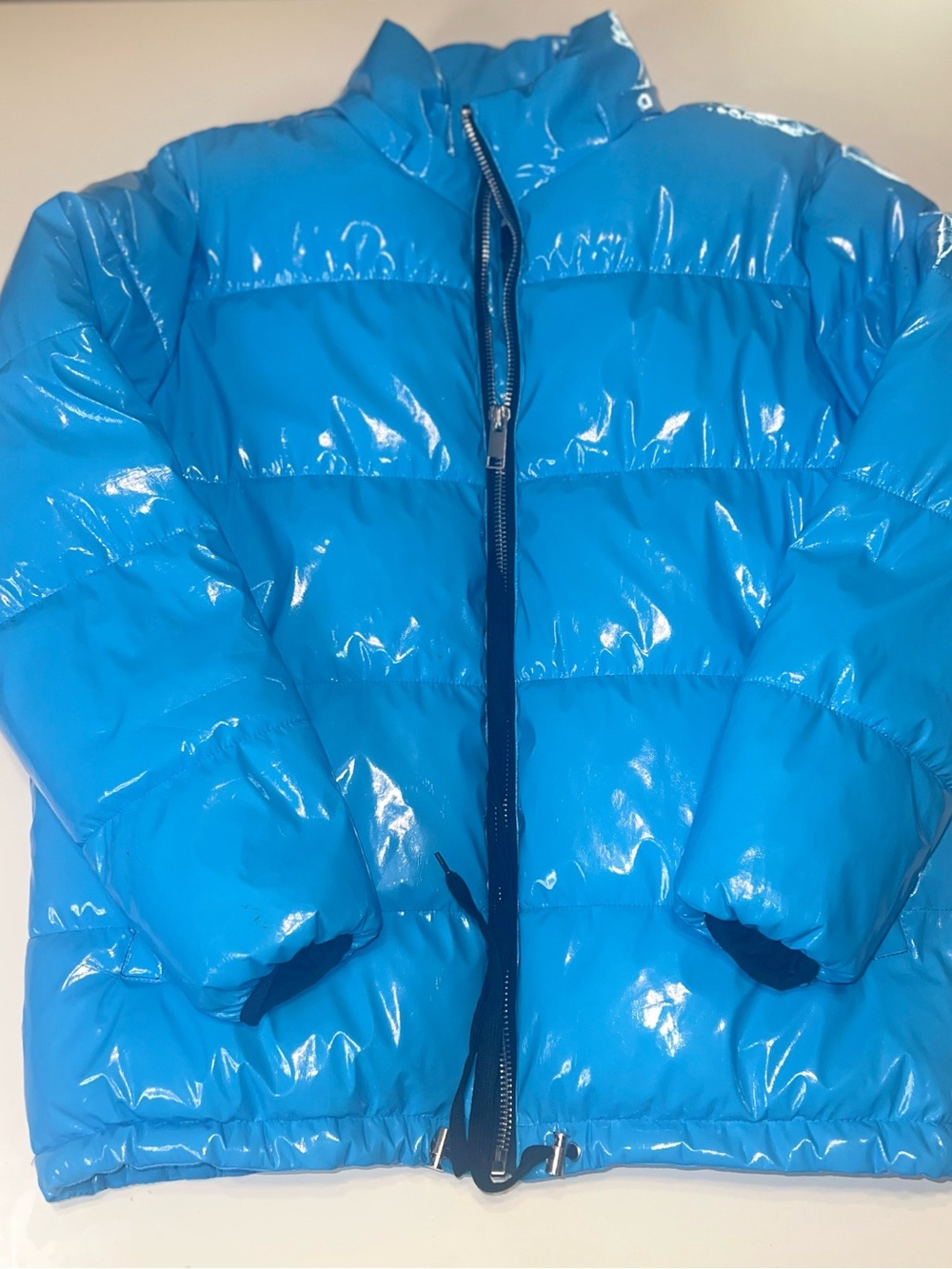 Fashion Nova Shiny Bright Blue Puffer Bomber Jacket